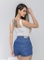 Short Denim Feminino Escuro Bordado Flores À Mão Com Bolso Festa junina - comprar online