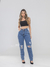Calça jeans moom brilho lateral