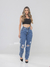 Calça jeans moom brilho lateral