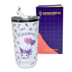Copo Inox Com Tampa 500ML KUROMI HELLO KITTY Zona Criativa