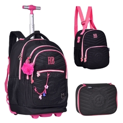 Kit Mochila de Rodinhas Oficial REBECCA BONBON RB24023 Preto