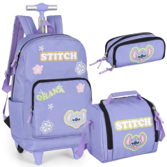 Kit Mochila de Rodinhas STITCH DISNEY Luxcel MC47736SC Lilás