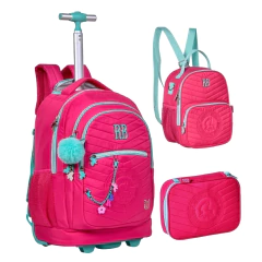Kit Mochila de Rodinhas Oficial REBECCA BONBON RB24023 Rosa