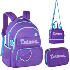 Kit Mochila de Costas em Nylon OFICIAL LULUCA LU24610 Roxo