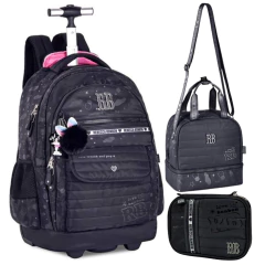 Kit Mochila de Rodinhas Oficial Rebecca Bonbon RB24586 Preto