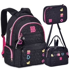 Kit Mochila de Costas em Nylon REBECCA BONBON RB24537 Preto