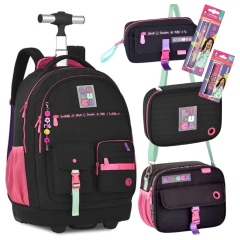 Kit Mochila Rodinhas em Nylon OFICIAL LULUCA LU24599PT Preto