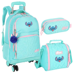 Kit Mochila Rodinhas STITCH DISNEY Turquesa Luxcel MC47746SC