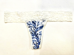 Tanga cintura puntilla hojas azules
