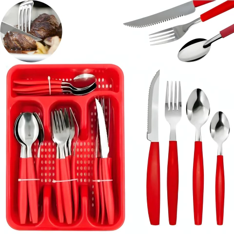 Conjunto De Talheres Faqueiro 25 Peças Inox Com Porta Talher - comprar online