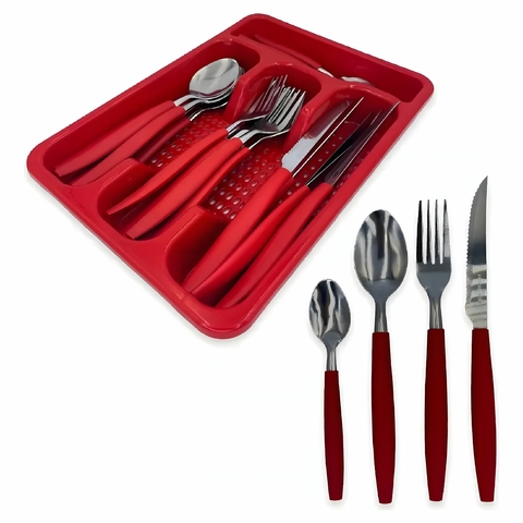 Conjunto De Talheres Faqueiro 25 Peças Inox Com Porta Talher