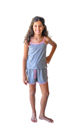 PIJAMA LE BASIQUE FEM CINZA C CHICLETE - Conforteca