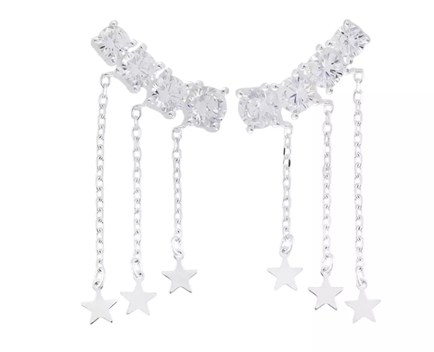 Brinco earcuff franja com estrelas shine - PRATA925