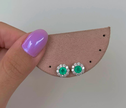 Brinco redondo esmeralda colombiana - PRATA925