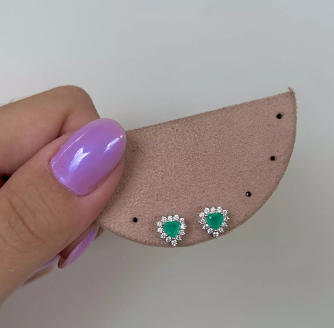 Brinco coração esmeralda colombiana - PRATA925