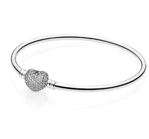 BRACELETE RIGIDO CORAÇÃO CRAVEJADO 18CM - PRATA925