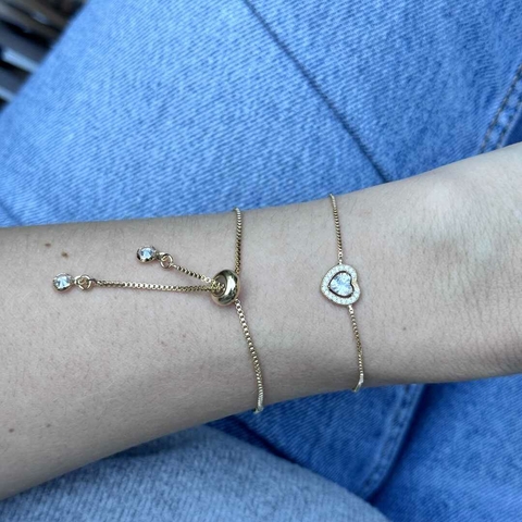PULSEIRA GRAVATINHA COM CORAÇÃO CRAVEJADO - SEMIJOIA