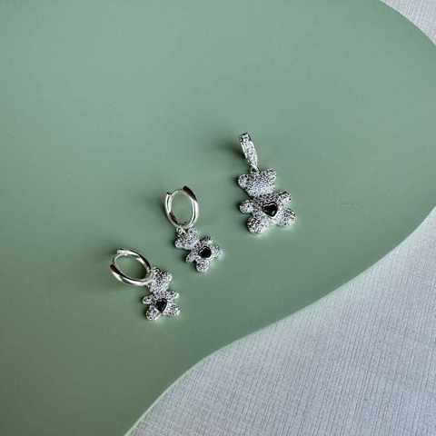CONJUNTO PINGENTE E BRINCO CLICK URSO - VERDE - SEMIJOIA