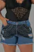 Short Jeans Feminino com Bordado Manual em Strass e Cristais - loja online