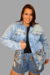 Jaqueta Jeans Feminina Bordada à Mão Tons Terrosos - comprar online