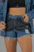 Short Jeans Feminino com Bordado Manual em Strass e Cristais - comprar online