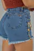 Short Jeans Feminino Bordado Manual Com Búzios E Torçal