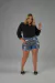 Short Jeans Feminino Plus Size Com Bordado Manual Em Cristais