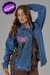 Jaqueta Jeans Feminina com Com Grafite Sertão e Mar e Bordado Manual em Pedrarias - comprar online