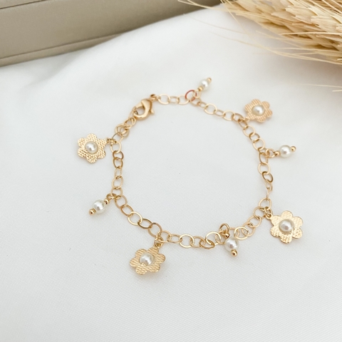 Pulseira Flor De Pérolas