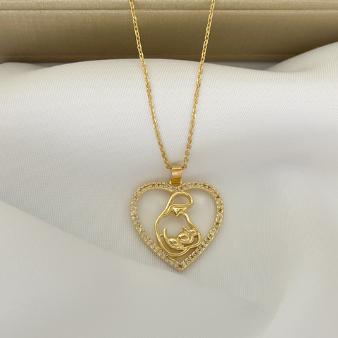 Corrente Elo Gota e Medalha Mãe Cravejada