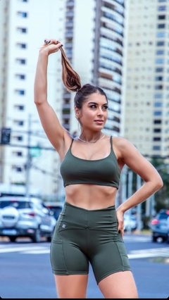 Top Eliza Alças Finas com Bojo Removível Verde Militar