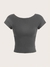 SHEIN MOD Camiseta feminina de verão, ajustada, com ombros à mostra, de manga curta, decote nas costas, em design minimalista e casual, em tecido liso on internet