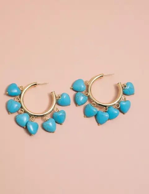 Argola corações turquesa