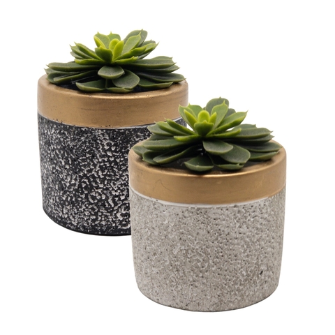 Vaso em cimento Chapiscado, estilo envelhecido e Borda Dourada - Urban