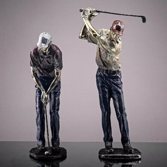 Estatueta de jogador de Golfe em resina e padrão metálico e detalhes . Escultura para decoração de aparador , sala , home office, mesa de trabalho de escritório , estante , consultório. Objetos de decoração em poliresina . Ideia de Presente para homem . A