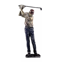 Estatueta de jogador de Golfe em resina e padrão metálico e detalhes . Escultura para decoração de aparador , sala , home office, mesa de trabalho de escritório , estante , consultório. Objetos de decoração em poliresina . Ideia de Presente para homem . A