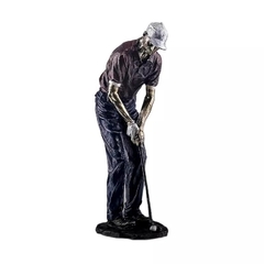 Estatueta de jogador de Golfe em resina e padrão metálico e detalhes . Escultura para decoração de aparador , sala , home office, mesa de trabalho de escritório , estante , consultório. Objetos de decoração em poliresina . Ideia de Presente para homem . A