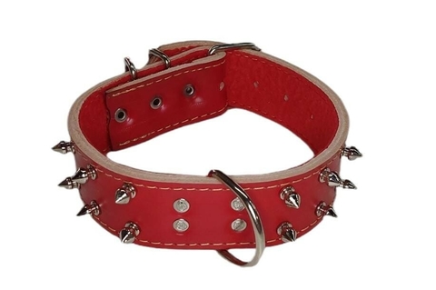 Coleira em Couro Duplo para Pit Bull Cravejada (spike) - Ref. 65