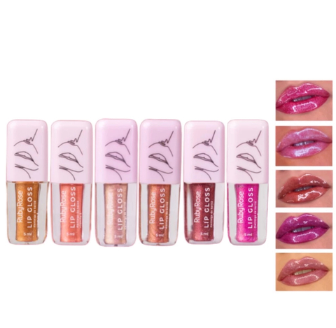 Kit com 6 - Lip Gloss Labial com Glitter da Ruby Rose