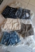 TALLE 36 - SHORT A LUNAR ESLASTIZADO - SHORT GRIS CARGO ZARA - POLLERA BEIG TACHAS IMPORTADA - SHORT PRINT RIGIDO -- SHORT STRAS RIGIDO -