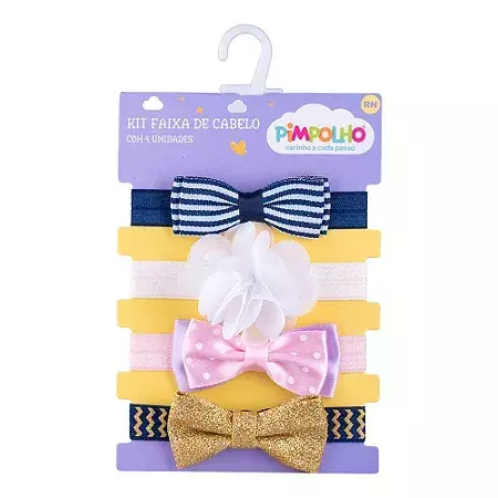Kit Faixas de Cabelo com 4 Unidades Para Recém Nascido Olívia - Pimpolho