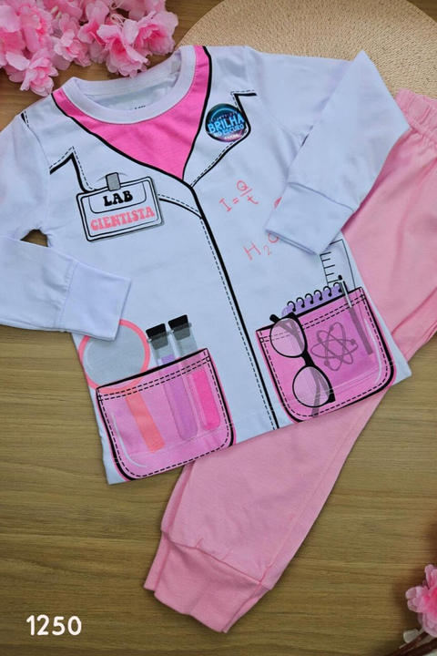 Pijama Longo Menina em Algodão com Estampa que Brilha no Escuro Cientista - Fakini - comprar online