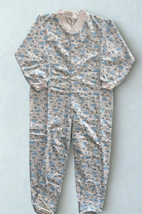Pijama Macacão Menino Longo com Pezinho em Moletinho Felpado Estampado - Carros Azul - Rockport
