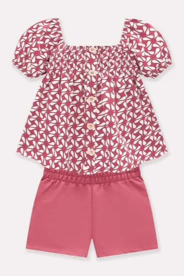 Conjunto Menina Juvenil com Bata Estampada e Shorts em Moletinho Milon