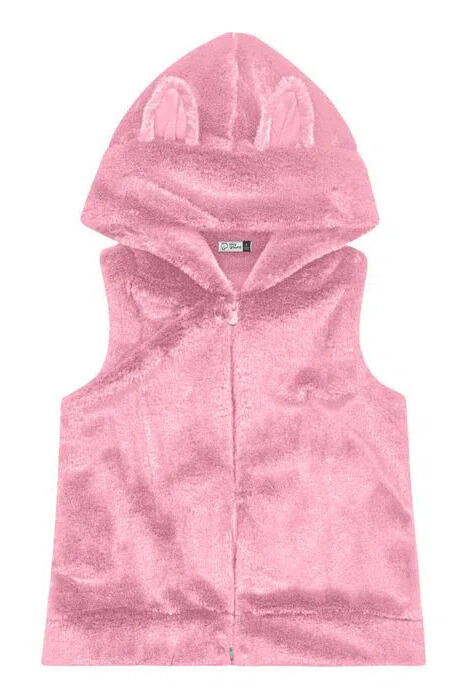 Colete em Pelos com Capuz com Orelhinhas - Rosa - Fakini