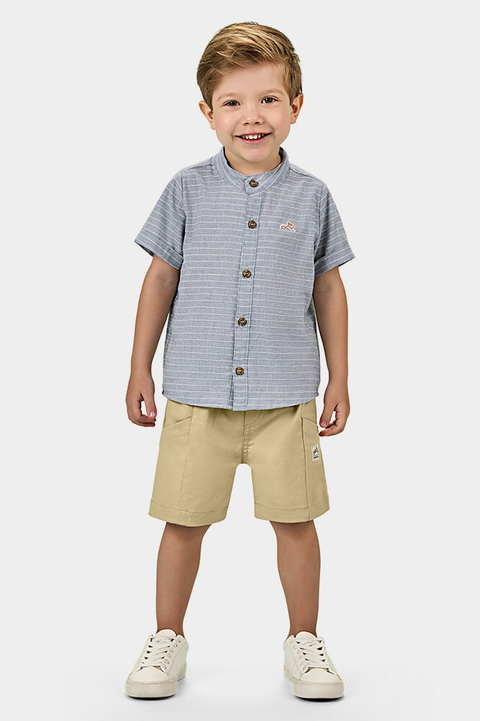 Conjunto Menino com Camisa em Cambraia e Bermuda em Sarja com Elastano - Glinny