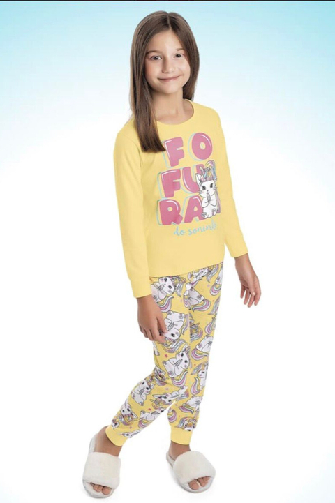 Pijama Longo Menina em Algodão com Estampa que Brilha no Escuro Fofura - Fakini