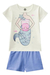 Pijama Curto Menina em Algodão Estampado com Aplicação de Glitter Sereia - Brandili - comprar online