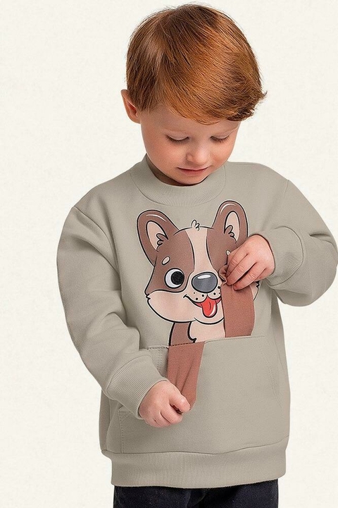 Blusão Menino em Moletom Felpado Interativo Cachorrinho - Fakini