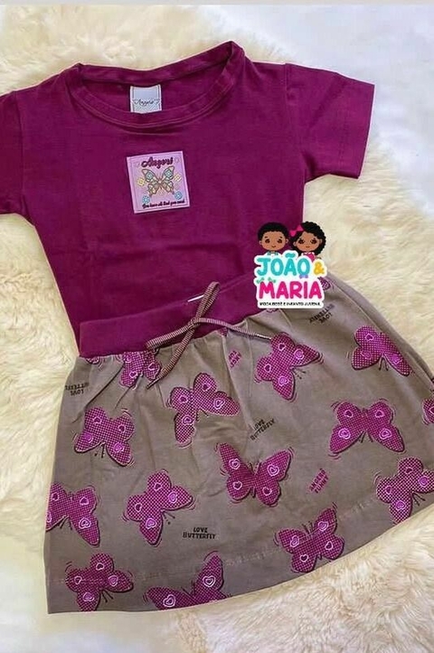 Conjunto Menina Blusa e Saia em Cotton Borboletas Angerô